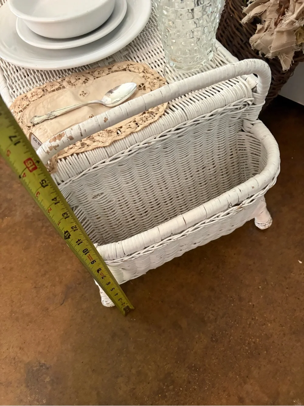 White Wicker Serving Tray Table - Home Dining
